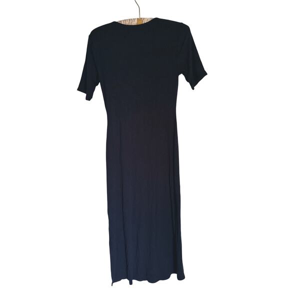 Abercrombie & Fitch O-Ring Ribbed Short Sleeve Midi Dress Black M Academia LBD - Picture 7 of 12